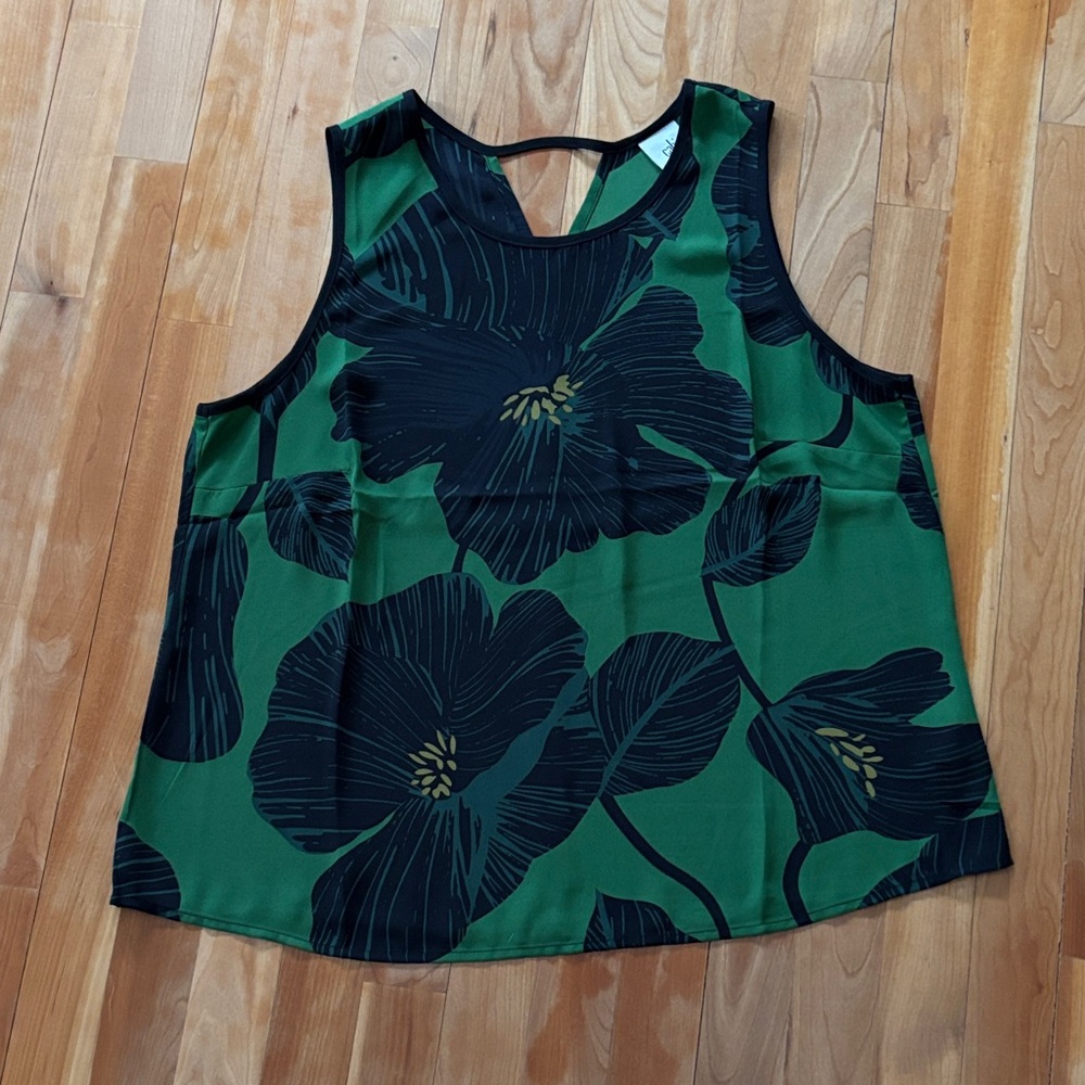 CAbi Green and Navy Floral Tank Top
